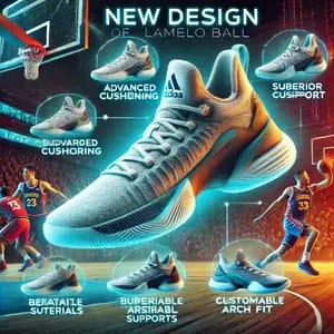 DALL·E 2024 12 01 20.31.02 A new design of LaMelo Ball basketball shoes prominently displayed, focusing on comfort features such as advanced cushioning, superior arch support, b