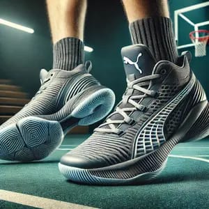 DALL·E 2024 12 02 20.49.51 A pair of Puma MB.03 basketball shoes showcased in a close up view to highlight their design features. The shoes have a sleek, modern look with a brea